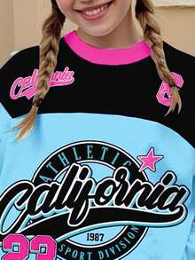 SHEIN Leap Crew Bộ trang phục hai mảnh cổ tròn in họa tiết chữ và số cổ điển thường ngày cho bé gái tuổi teen, phong cách thể thao đại học, trở lại trường, thời trang, mùa thu - Nhiều màu - Xem 4