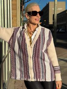 Vivie Lora Women's Vintage Loose Fit Fair Isle Cardigan Sweater - Beige - View 1