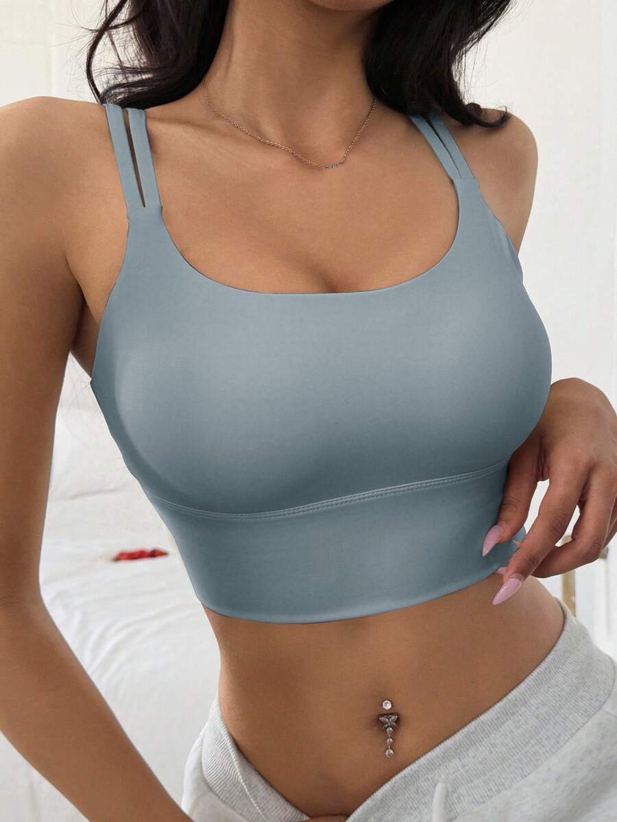 DAZY 女士轻盈塑形纯色简约运动文胸吊带背心内衣 - 淺藍色 - 查看 1