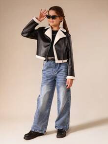 SUMWON Tween Aviator Jacket With Sherpa Lining And Collar For Fall Winter Outerwear - Black - View 5