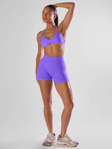 Musera Sport Áo bra thể thao cổ yếm hở lưng, xếp ly, chắc chắn, thích hợp cho các hoạt động thể thao như tập gym, chạy bộ, câu lạc bộ, padel, tennis, pickleball, yoga, pilates, thể dục hàng ngày. - Màu tím - Xem 5