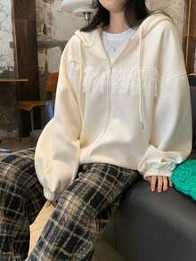 DAZY Women's Lace Patchwork Hooded Casual Sweatshirt Sweatshirt Hoodies - Beige - View 4