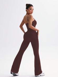 Easithlete Women's Everyday Fitness Halter Flared Jumpsuit