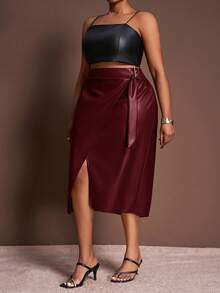 Veslaya 2025 Thu/Đông Hàng mới về Phong cách Mỹ gốc Phi Thanh lịch Cổ điển Lãng mạn Thường ngày Cổ điển Phong cách Retro dành cho nữ Trang phục công sở, Váy PU trang trí kim loại màu trơn gợi cảm, Quần cỡ lớn/Giáng sinh - Màu Đỏ Sâu - Xem 3