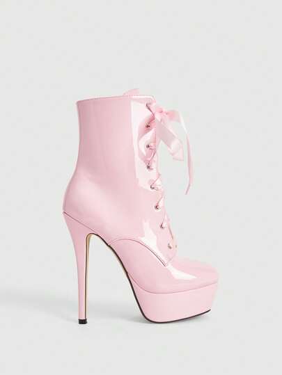 CUCCOO LuxiPop Botas femininas de cano curto, plataforma alta, salto fino e zíper lateral, estilo casual e moderno, perfeitas para baladas, Halloween, Natal e festas.