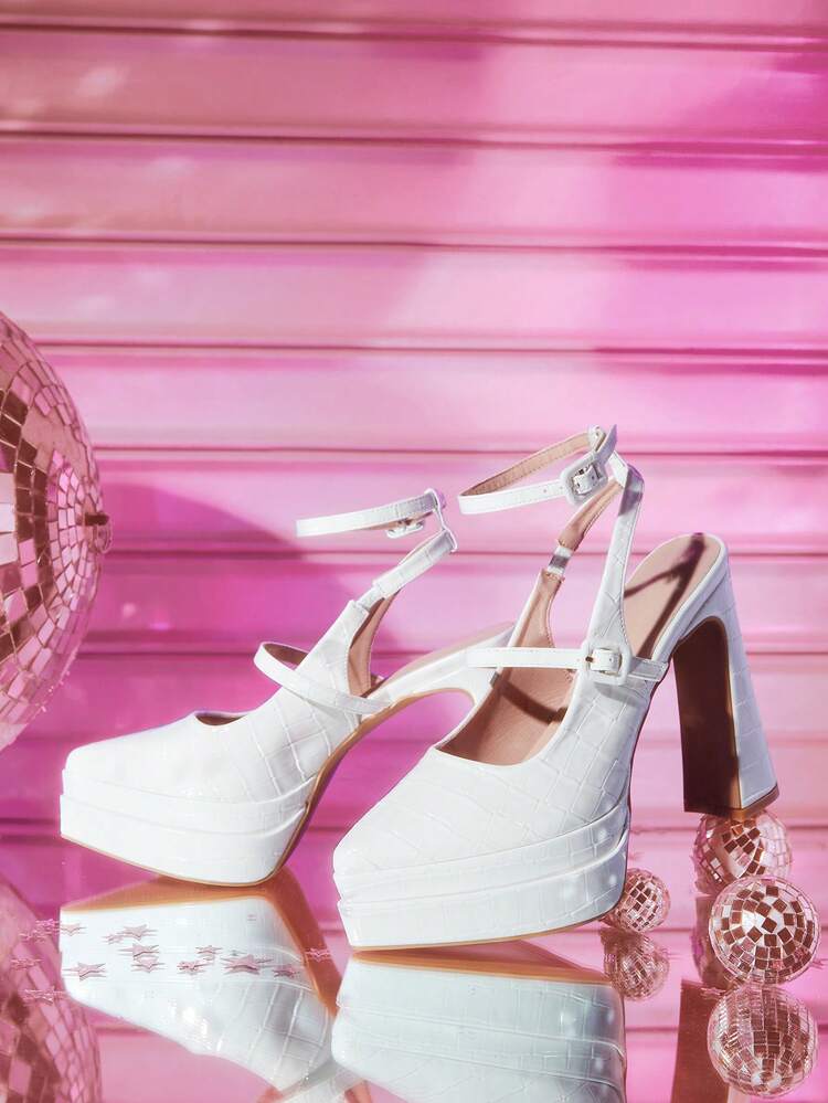 CUCCOO LuxiPop Fashionable Elegant White Platform High Heels, Suitable For Music Festivals, Halloween, Christmas, Party, Nightclub