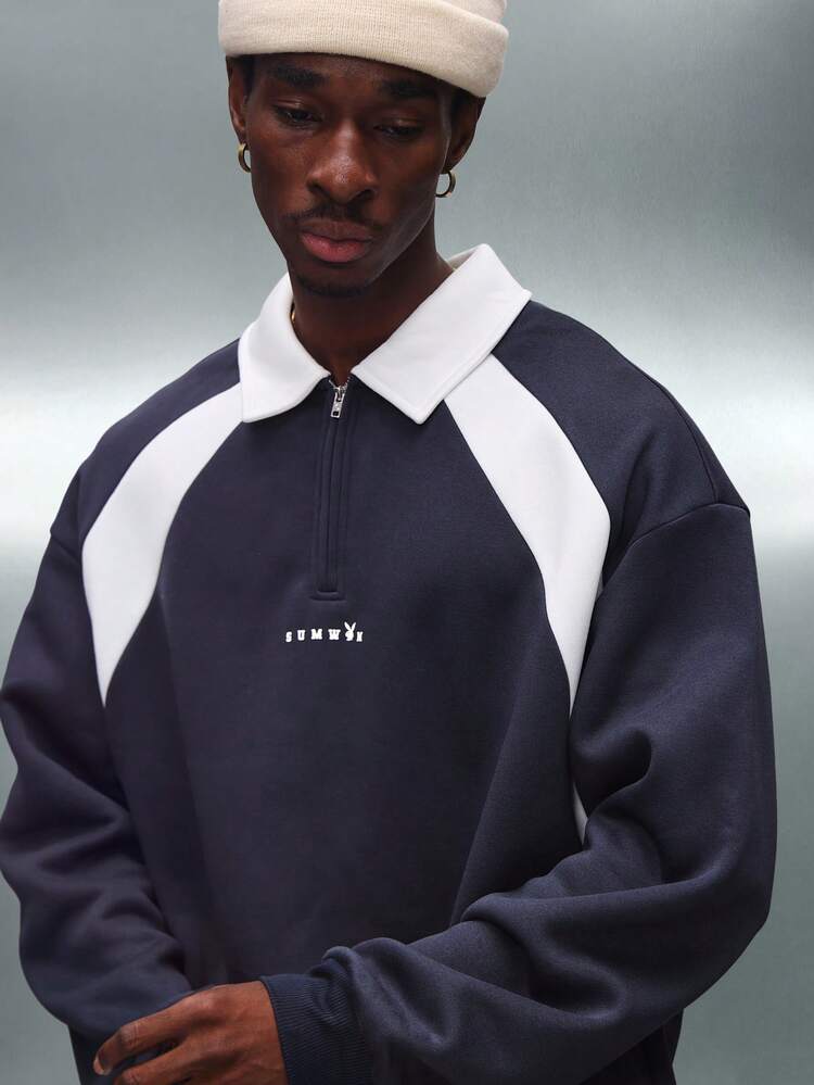 PLAYBOY X SUMWON Quarter Zip Retro Polo Sweatshirt With Hood