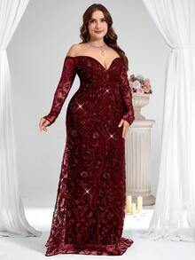 Coutiva Vestido de noche formal de talla grande (muy adornado) - Burdeos - Ver 5