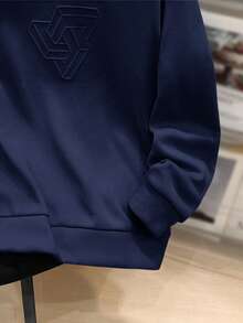 SHEIN Tween Boy Casual Loose Comfortable Versatile Solid Color Embossed Pattern Crew Neck Sweatshirt, Suitable For School And Outdoor Sports,Thanksgiving,Christmas,Winter,Winter Clothes,Cozy Fall & Winter Styles, Navy Blue Sweatshirt, Long Sleeve Sweatshirt - Navy Blue - View 5