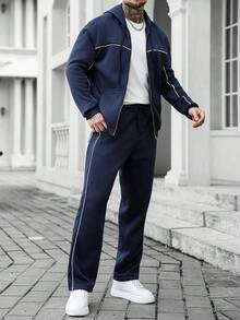 Manfinity Homme Bộ đồ thể thao nam thường ngày, áo nỉ và quần dài giữ nhiệt, thiết kế kẻ sọc phối màu, quà tặng kỷ niệm, bộ hai mảnh phong cách Ins, bộ đồ thể thao nam, bộ đồ đường phố, trang phục màu xanh hải quân, thích hợp cho sinh hoạt hàng ngày, những chuyến đi cuối tuần, hoạt động ngoài trời, du lịch, môi trường làm việc thoải mái hoặc các dịp bán trang trọng, quà tặng cho bạn trai/chồng, quà kỷ niệm, quà Giáng sinh, mùa đông. - Màu xanh hải quân - Xem 7