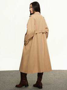 INAWLY Women's Casual Solid Color Belted Trench Coat - Khaki - View 5