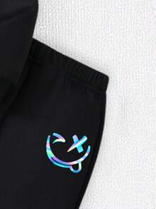 SHEIN 2件套男婴/男女通用婴儿6个月-3岁可爱图案黑色长袖圆领卫衣和裤子套装，适合秋冬季节，婴儿运动服套装，黑色运动套装，男婴冬季服装，男婴街头服饰，6个月-3岁 - 黑色 - 查看 7