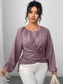 Elenzga Plus Size Casual/Work Crossover Wrap Shirt, Autumn - Dusty Purple - View 7
