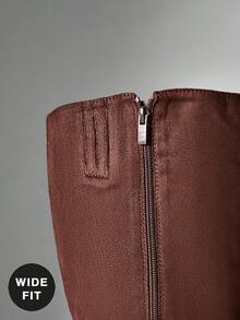 SHUZIA #WideCalf Women's 2.25" Slanted Kitten Heel & Pointed Toe Fabric Suede Brown Sleek Knee-High Boots– Designer-Inspired Elegance That Elevates Any Outfit With A Sophisticated, Chic Touch - Coffee Brown - View 7