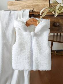 Vintaside Kids Baby GirlThermal Lined Vest, Thick Warm Jacket With 3D Rabbit Ear Decoration, Countryside Style, Fashion & Elegant, All-Match Outerwear For Spring, Autumn And Winter