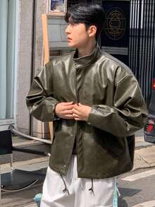 DAZY Men's PU Fabric Military Green Jacket And Coat, Autumn/Winter - Green - View 7