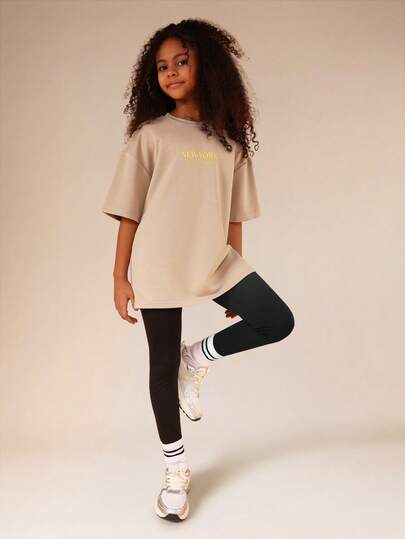 SUMWON New York Print Oversized Tshirt And Leggings Co Ord Set For Tween Girls Casual Streetwear Outfit