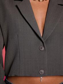 Normani Tailored Cropped Blazer Notched Lapel Single Breasted Elegant Professional Business Casual Vacation Fall Winter Autumn Work Office Old Money Date Night Going Out Back To School Wedding Guest Christmas Suit Cute Everyday Capsule Wardrobe - Brown - View 6