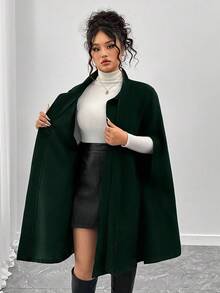 Elenzga Plus Size Elegant Bow Collar Cape Poncho Cloak - Dark Green - View 6