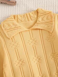 Back-To-School School Girl Autumn Sweet Ruffled Collar Knit Pullover Sweater,Jacquard Pattern Slim Fit Unique Long Sleeve Pullover Top For Girls - Yellow - View 3