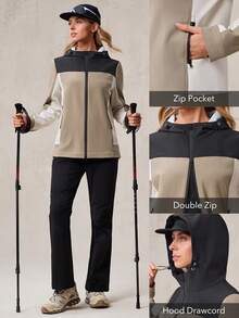 OutZeal Women Shell Jacket Ski Hiking Camping Thermal Lined Hooded Coat Outdoor Jacket Fall Winter - Multicolor - View 3