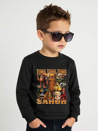 Young Boy Basic Fleece Crew Neck Sweatshirt - White