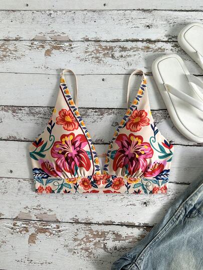 Swim Vcay Luksusowy damski top bikini w kwiaty, swobodny i minimalistyczny
