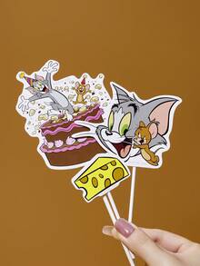 TOM & JERRY X SHEIN 10张可爱混合甜点蛋糕卡片，提拉米苏纸杯蛋糕装饰卡片 - 彩色 - 查看 5