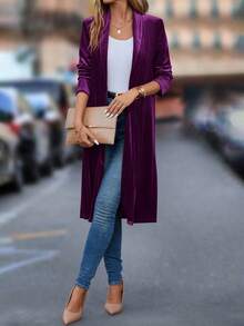 SHEIN Clasi Solid Open Front Coat In Fall/Winter For Women - Purple - View 7
