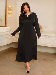 Firerie Plus Size Elegant Party Lace Patchwork Dress - Black - View 4