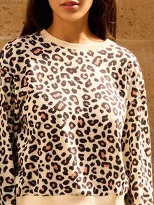 lacRébo Leopard Print Sweatshirt With Relaxed Silhouette Fall Women Clothes Autumn Outfits Fall Women Clothes Autumn Winter - Multicolor - View 4