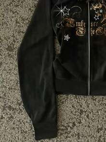 Glimmora 女式复古短款毛领连帽运动衫 - 黑色 - 查看 3