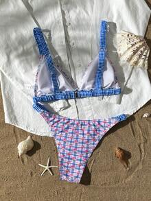 Swim Mod Women's Plaid & Ditsy Floral Swimwear Set, Vacation & Beach - Multicolor - View 8