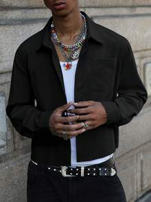 PAVTROS 年轻男士街头风格百搭单品：纯色短袖衬衫，适合街头穿着、日常休闲、周末出游、音乐节、社交聚会等场合。这款衬衫是男士衣橱中必备的百搭单品，是送给男朋友或老公的绝佳礼物。 - 黑色 - 查看 6