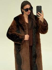 Aloruh Modern Outerwear New Arrival Autumn/Winter Women's Faux Fur Coat With Oversized Collar And Contrast Color, Long Length - Multicolor - View 7