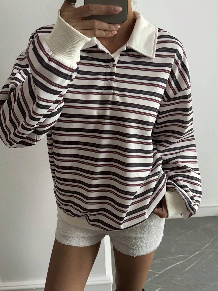 Women's Striped Casual Pullover Sweatshirt, Autumn/Winter