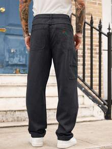 Manfinity Homme Men's Solid Color Pocket Straight Loose Casual Versatile Jeans - Grey - View 2