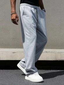 Manfinity Hypemode Men's Casual Drawstring Waist Sweatpants,Light Grey Summer Streetwear Gym Joggers Oversized Wide Bottom Pro Club Pants Versatile For Daily Wear - Light Grey - View 3