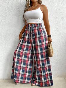 EMERY ROSE 大码女式荷叶边腰带宽松阔腿休闲裤 - 彩色 - 查看 1