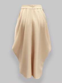 Selianne Women's Elegant Apricot Metal Buckle Decor Draped Slim Fit Skirt, Spring/Autumn - Apricot - View 2