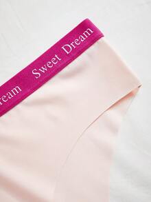 Plus Size Comfortable Letter Waistband Contrast Color Seamless Panties - Pink - View 4