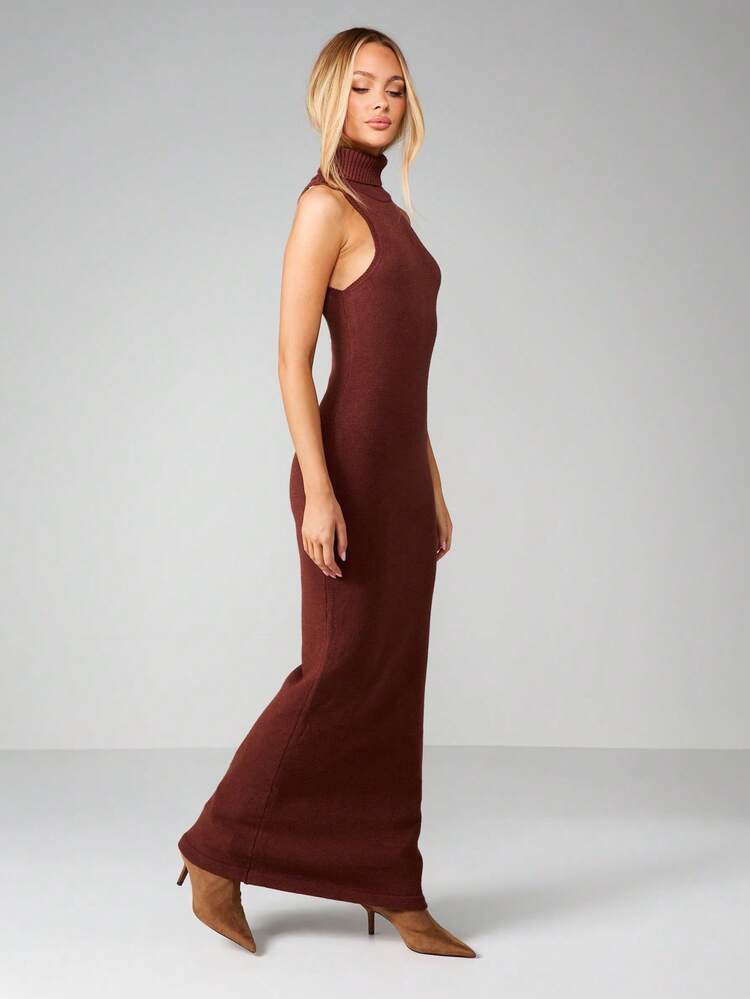 MISSGUIDED Ribbed Turtleneck Sleeveless Maxi Dress Fall Winter Bodycon Knit Column Dress