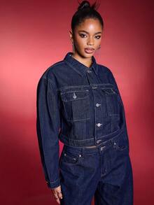 Normani Premium Denim Contrast Stitch Denim Jacket - Dark Wash - View 5
