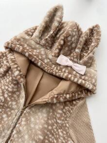 Elamini 1 pieza Chaqueta casual de mujer con decoración de flores, ciervos y lazos, forro de piel sintética, cierre con cremallera, adecuada para Navidad, fiesta de Año Nuevo, multicolor, otoño/invierno - Multicolor - Ver 7