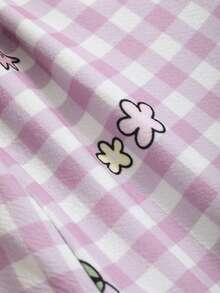 DAZY 女式格子花卉印花宽松睡裤，秋季 - 粉色 - 查看 9