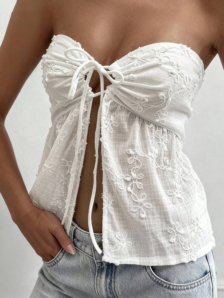 Women's Textured Fabric Sleeveless Tube Top Vacation Style Top, Summer Y2k