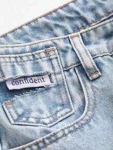 Dazy Tall 女式高腰豹纹宽松休闲街头风牛仔裤 - 藍色 - 查看 8