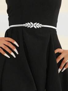 Ellevyn 1 chiếc thắt lưng co giãn họa tiết lá bạc trang trí cho nữ, phụ kiện thanh lịch đa năng phù hợp với váy, chân váy, áo khoác cho các dịp thường ngày hoặc trang trọng mùa hè, mùa thu, mùa thu, Halloween - Bạc - Xem 10