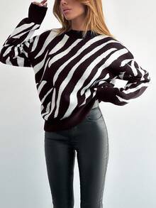 EURMUSE 白色和黑色针织毛衣 - 棕色 - 查看 3