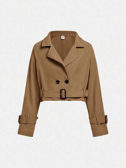 SHEIN Girlism Tween Girl Loose Casual Minimalist Comfortable Waist Cinched Elegant Stylish Cropped Windbreaker, Autumn/Winter